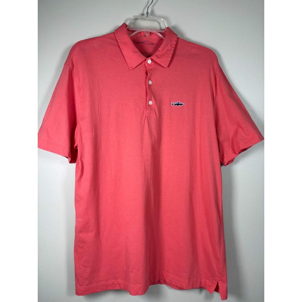 Patagonia Mens Fitz Roy Trout Organic Cotton Polo Shirt Coral Pink Medium Hiking
